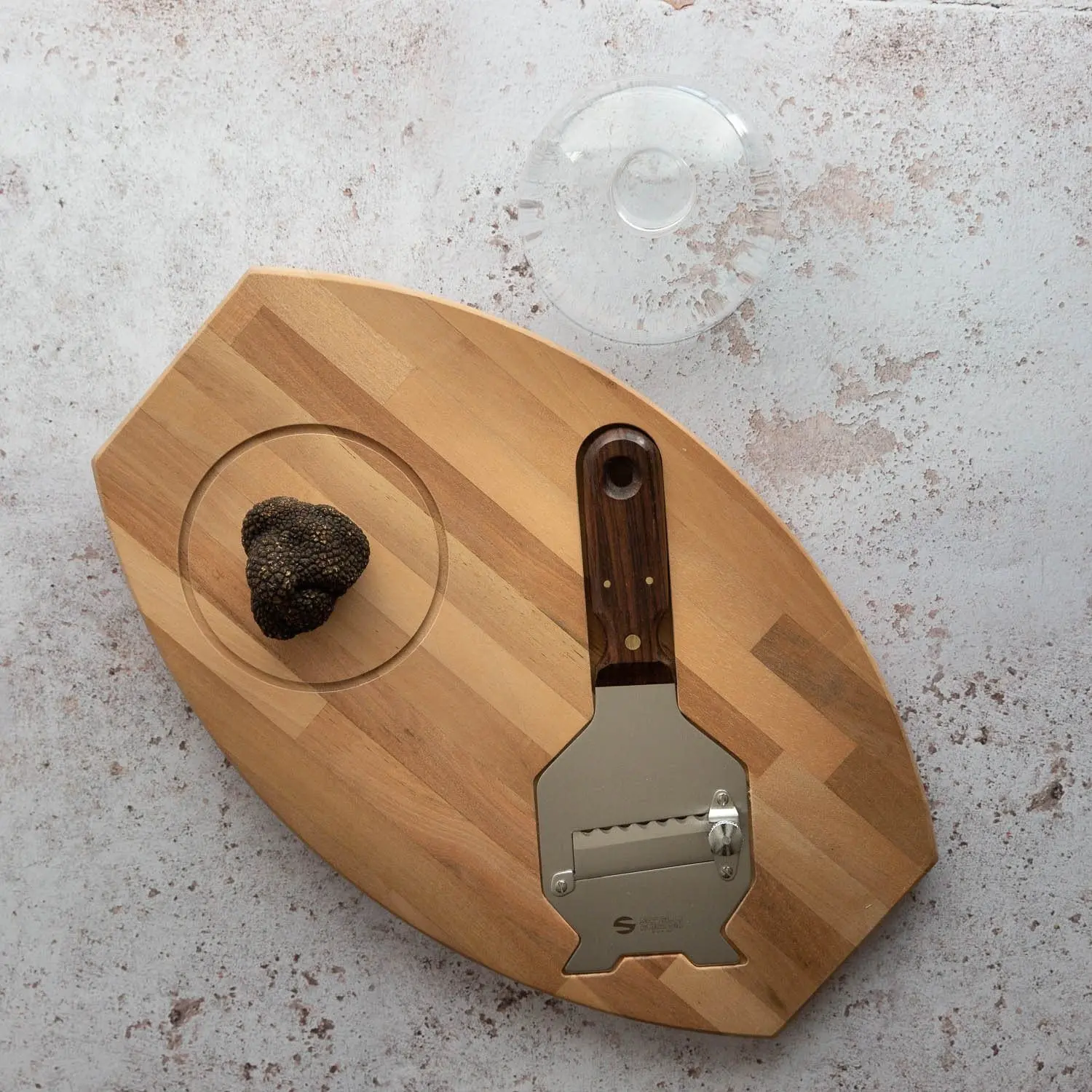 Truffle Presentation Board with Glass Dome and Slicer - Chestnut Board - Image 2
